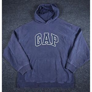 Vtg 90s GAP Men's Navy Arch Logo Pullover Hoodie Vintage Made in Russia Size XL